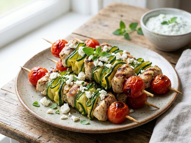 Zucchini-Tomaten-Spieße mit Hähnchen