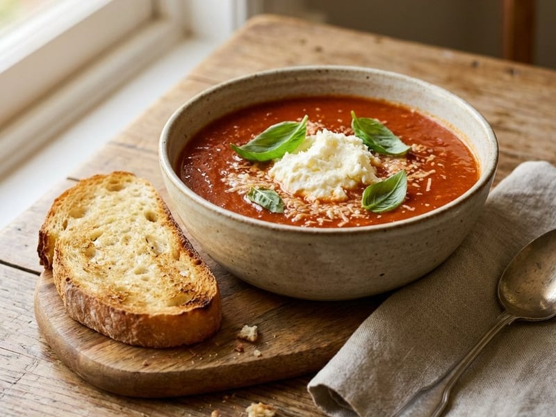 Geröstete Tomatensuppe mit Basilikum