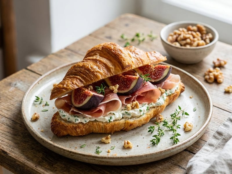 Croissant mit Schnittlauch-Frischkäse, Prosciutto und Feigen