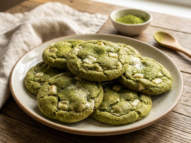 Matcha Cookies mit weißer Schokolade