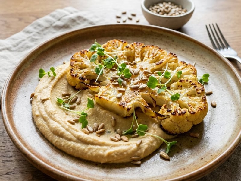 Cauliflower Steak with Chickpea Cream and Hummus