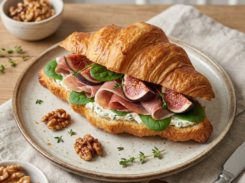 Croissant mit Schnittlauchcreme, Prosciutto und Feigen