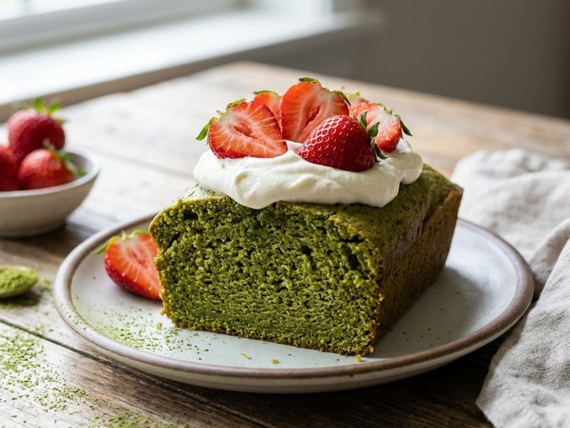 Matcha Cake with Mascarpone Cream and Strawberries
