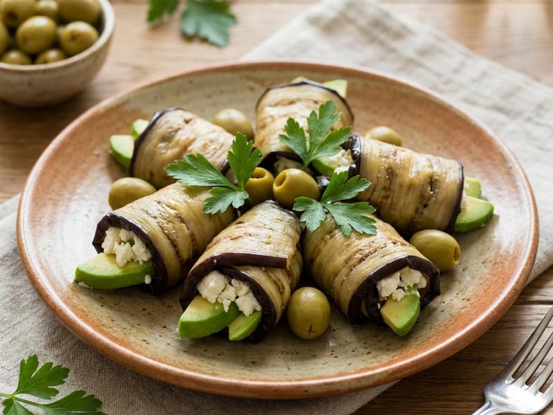 Auberginenröllchen mit Feta und Avocado