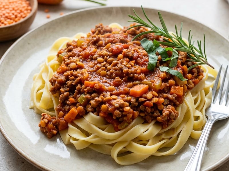 Vegane Bolognese-Sauce mit roten Linsen