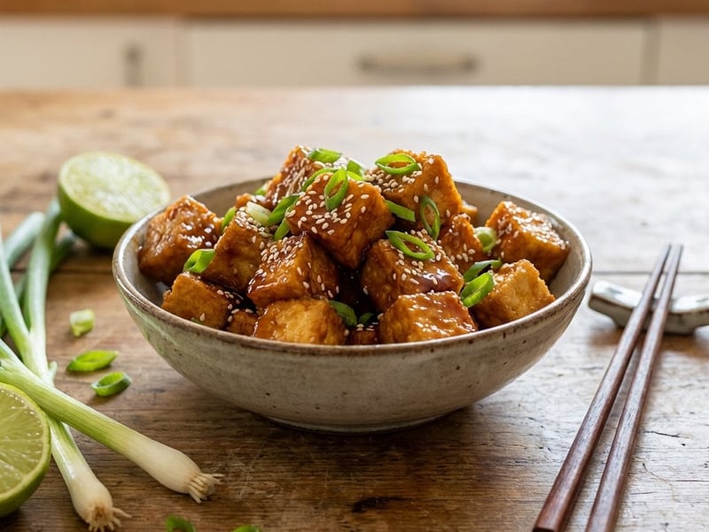 Knuspriger klebriger Tofu mit Sesam