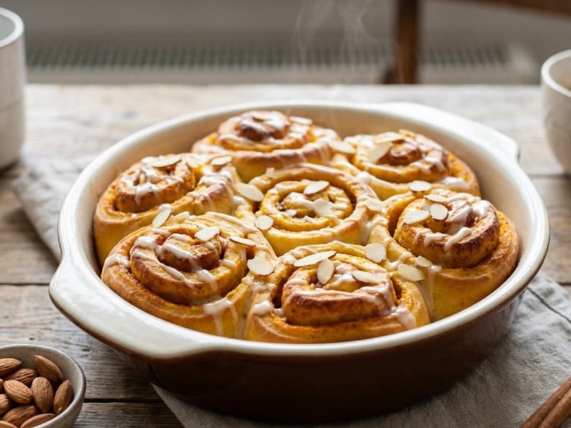 Kürbis-Hefeschnecken mit Pumpkin Spice und Mandeln