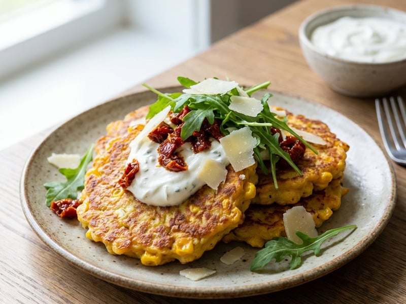 Crispy Corn Fritters with Parmesan & Dip