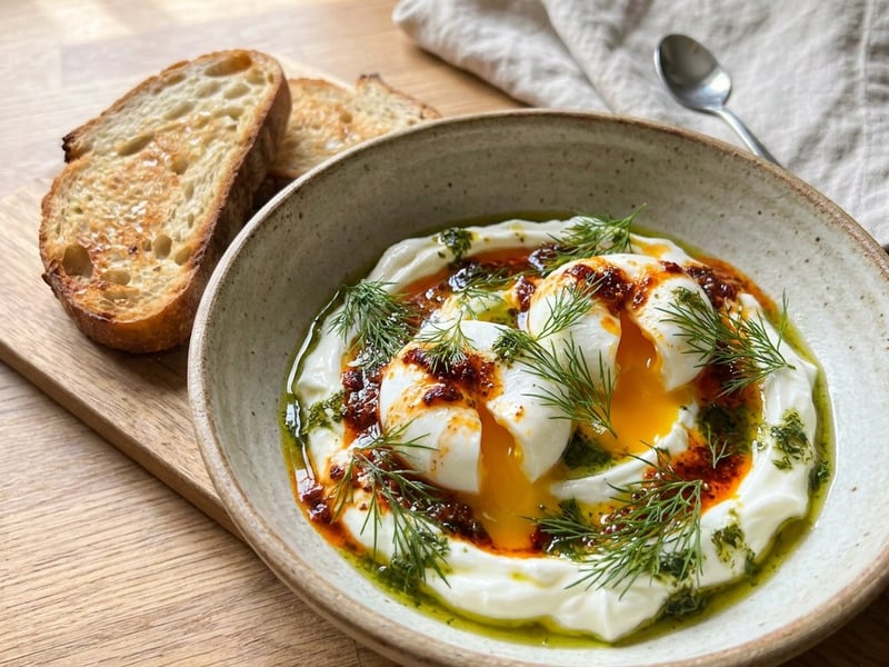 Çılbır Eggs (Türkische Eier auf Joghurt) | Würziges Frühstück