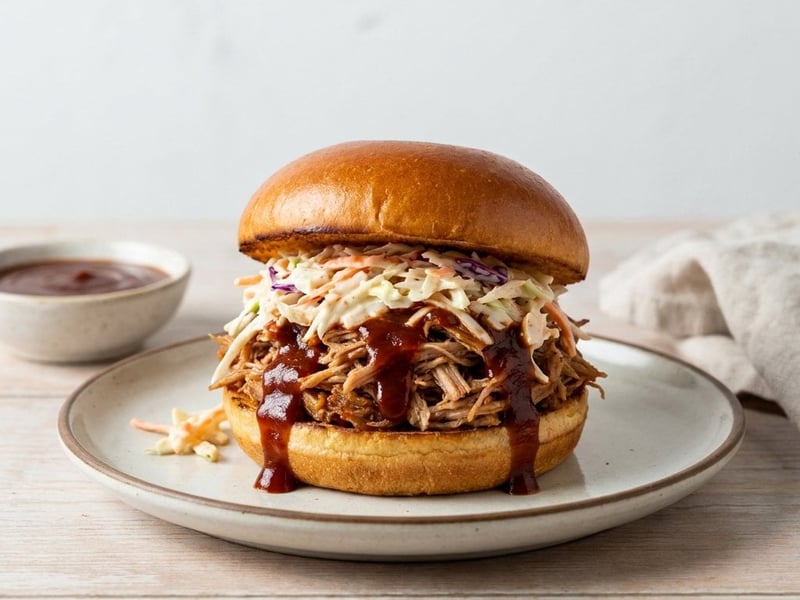 Pulled Pork Burger with Coleslaw & BBQ Sauce