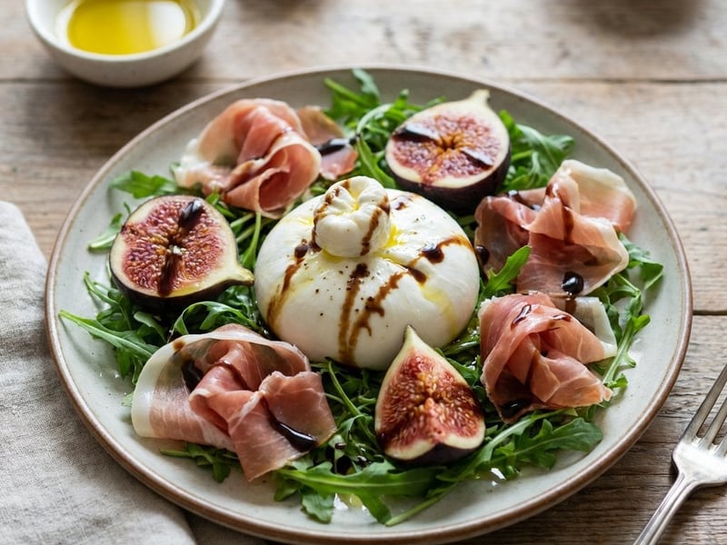 Organic Buffalo Burrata with Fresh Figs and Prosciutto
