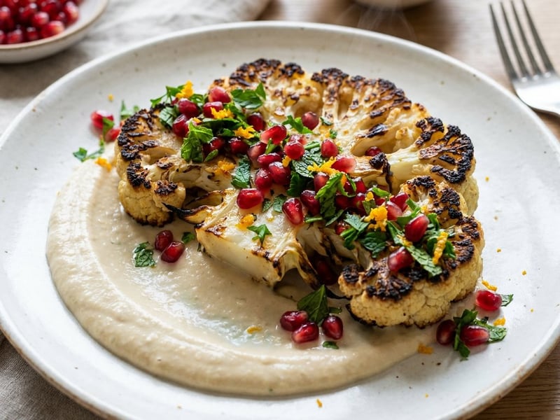 Cauliflower Steak | Miso Cashew Cream & Pomegranate Gremolata