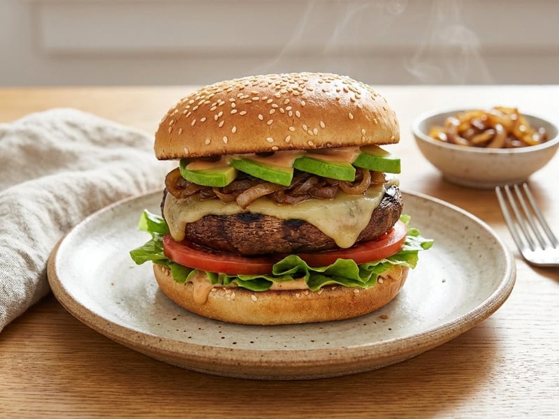 Veganer Portobello-Burger mit Avocado | Saftig & Pflanzlich