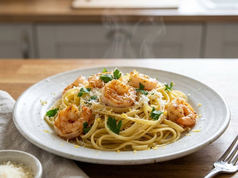 Zitronen-Linguine mit Garnelen | Schnelle Sommer-Pasta