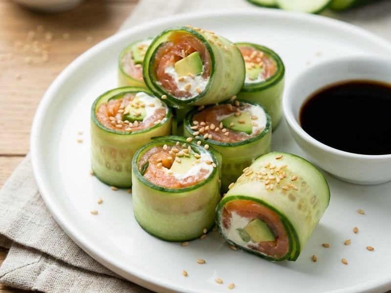 Low-Carb Gurken-Sushi mit Lachs | Frische Sommer-Rollen