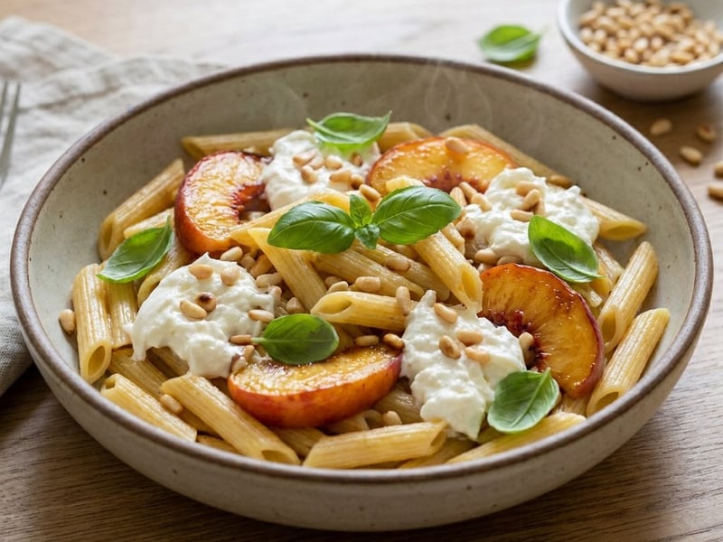 Cremige Pfirsich-Burrata-Pasta | Sommer-Klassiker