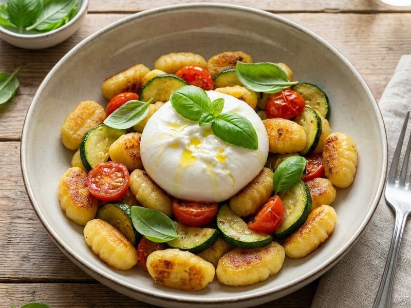 Zucchini-Gnocchi-Pfanne mit Burrata | Schneller Sommergenuss