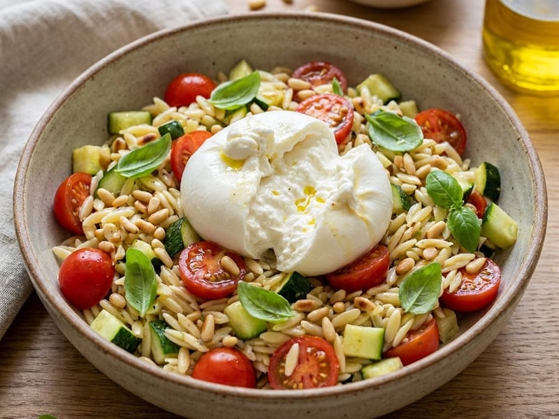 Sommerlicher Orzo-Salat mit Burrata | Leichte Sommerküche