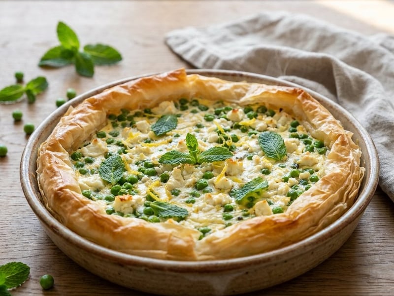 Summery Pea and Ricotta Quiche with Filo Pastry