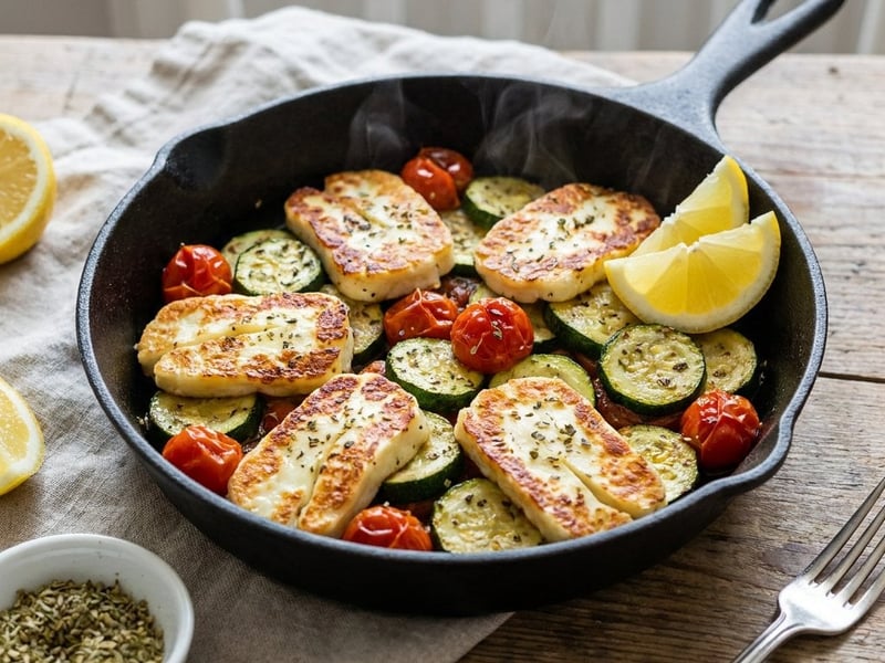 Crispy Halloumi Zucchini Skillet | Quick Weeknight Recipe