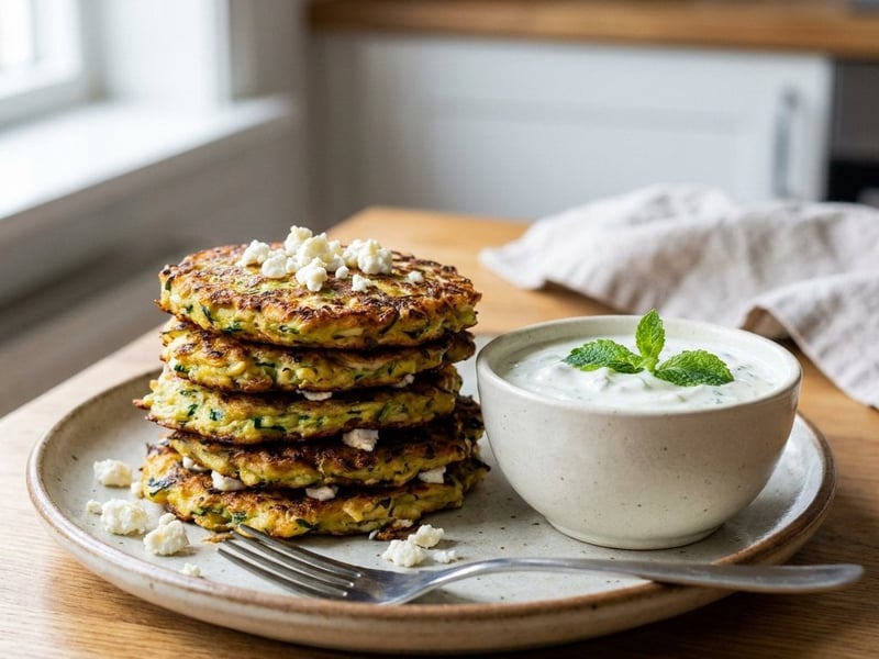 Knusprige Zucchini-Feta-Puffer | Leichte Sommerküche