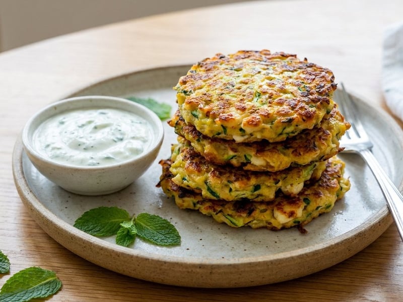 Knusprige Zucchini-Halloumi-Puffer | Mit Minz-Joghurt