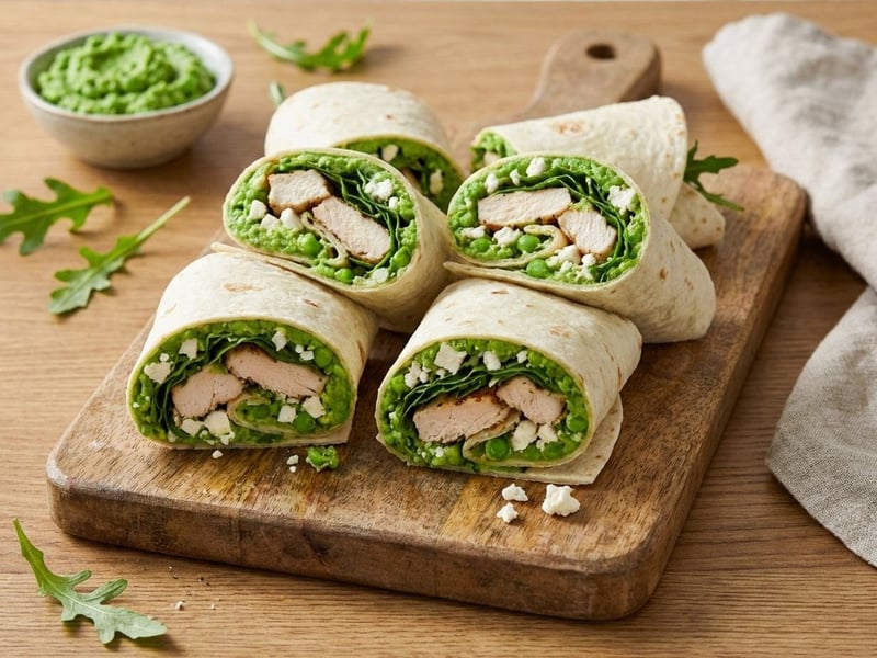 Hähnchen-Wraps mit Erbsen-Minze-Creme | Schneller Sommer-Snack