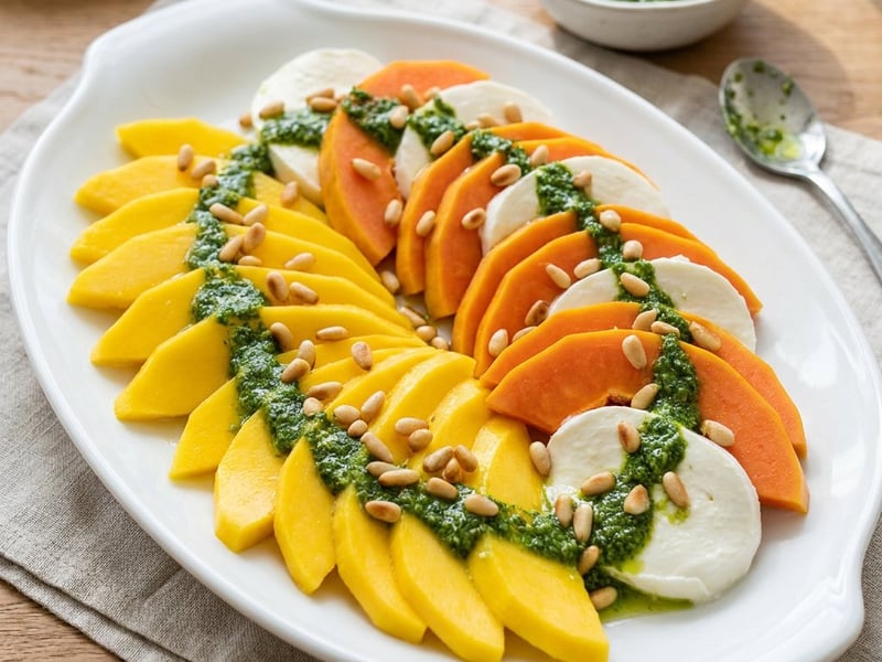 Mango-Papaya-Caprese mit Melisse-Pesto