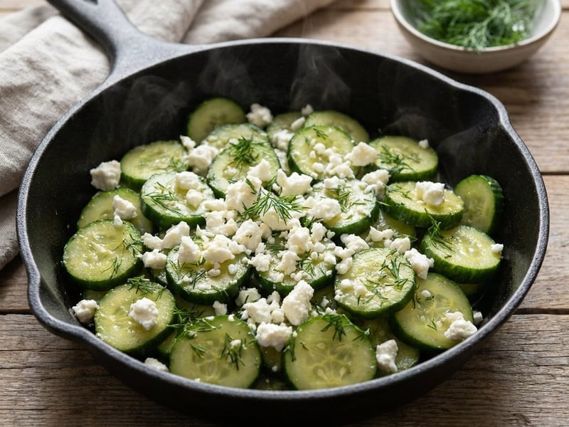 Summery Braised Cucumber Skillet with Feta | Quick Summer Delight