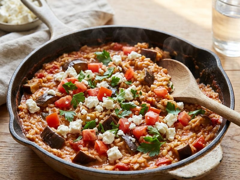 Creamy Aubergine & Rice Skillet with Feta | Quick After-Work Meal