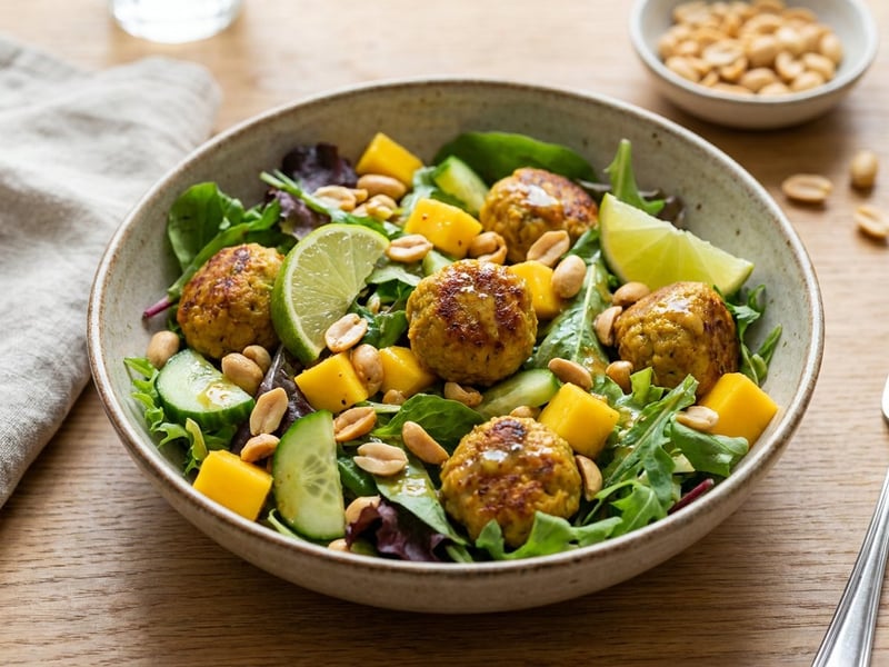 Summer-Bowl mit Erdnuss-Frikadellen