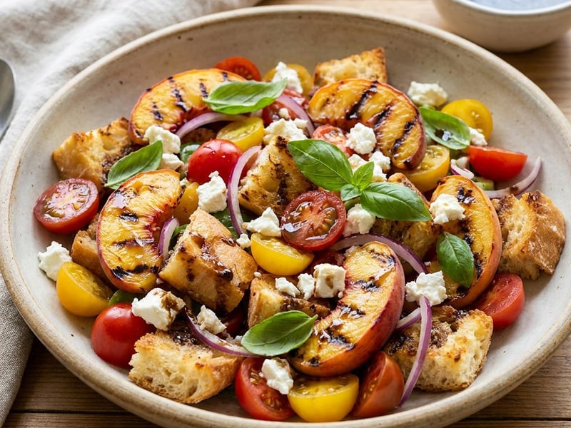 Gegrillter Pfirsich-Panzanella mit Feta | Sommer-Brotsalat