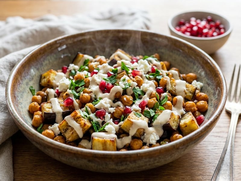 Auberginen-Kichererbsen-Salat | Mit Feta & Tahin
