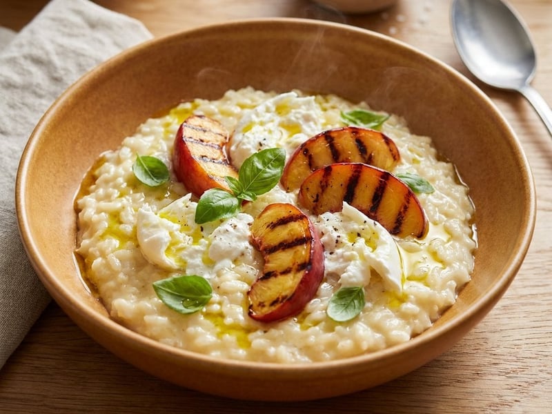 Cremiges Zitronen-Risotto mit gegrillter Nektarine