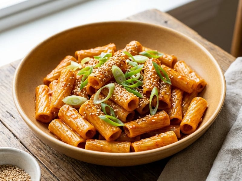 Cremige Gochujang-Rigatoni | Würzige Fusion-Pasta
