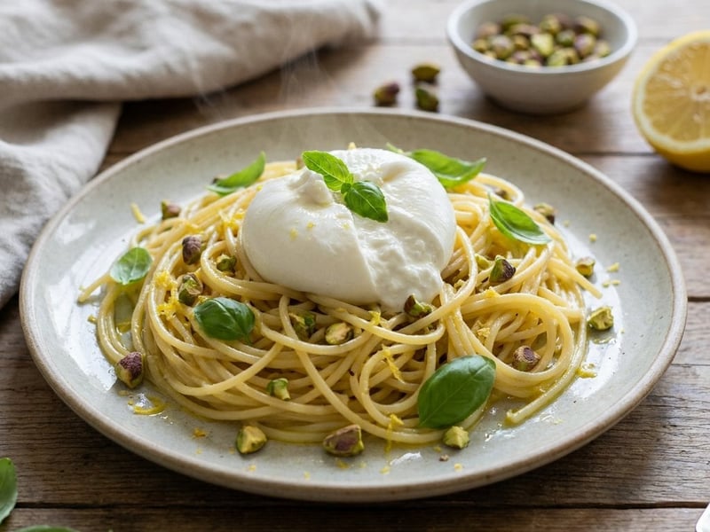 Pistazien-Zitronen-Spaghetti mit Burrata | Unter 20 Minuten