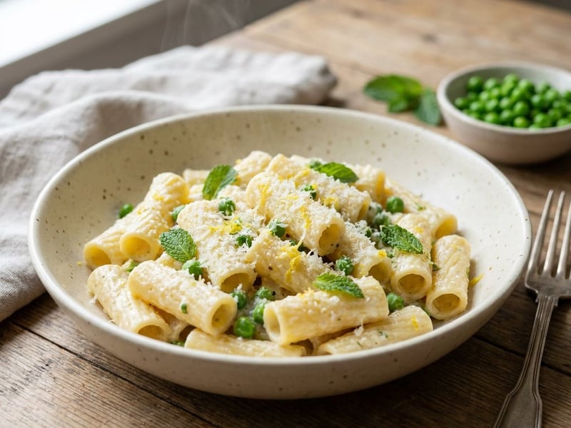 Cremige Zitronen-Ricotta-Rigatoni | Mit Erbsen & Minze