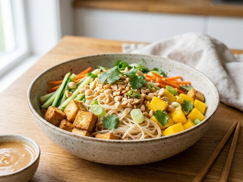 Rice Noodle Salad with Crispy Tofu & Mango | Summery Delight