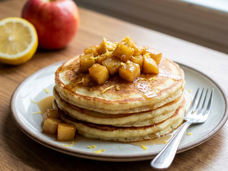 Lemon Ricotta Pancakes with Caramelized Apples
