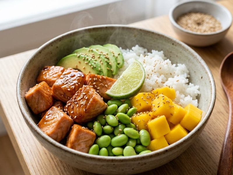Teriyaki Salmon Bowl with Mango & Edamame | Quick After-Work Meal