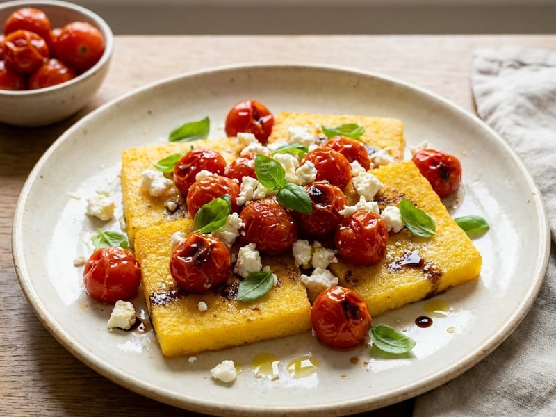 Crispy Polenta Slices with Cherry Tomatoes & Feta