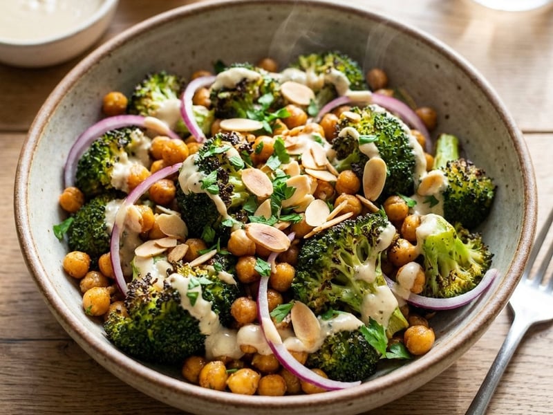 Gegrillter Brokkoli-Salat mit Tahini | Knusprige Mandeln