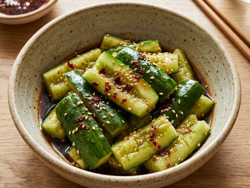 Knackiger Smashed Cucumber Salat | Mit Chili & Sesam