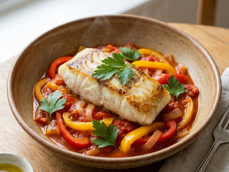 Bacalao con Piperrada | Spanischer Kabeljau mit Paprika