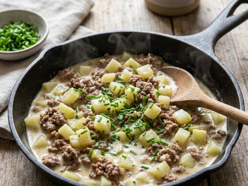 Kohlrabi-Hack-Pfanne mit Schmand | Schnelle Hausmannskost