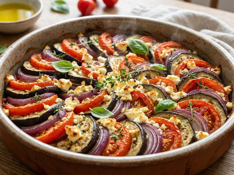 Mediterraner Auberginen-Tian mit Feta | Sommerlicher Ofengenuss