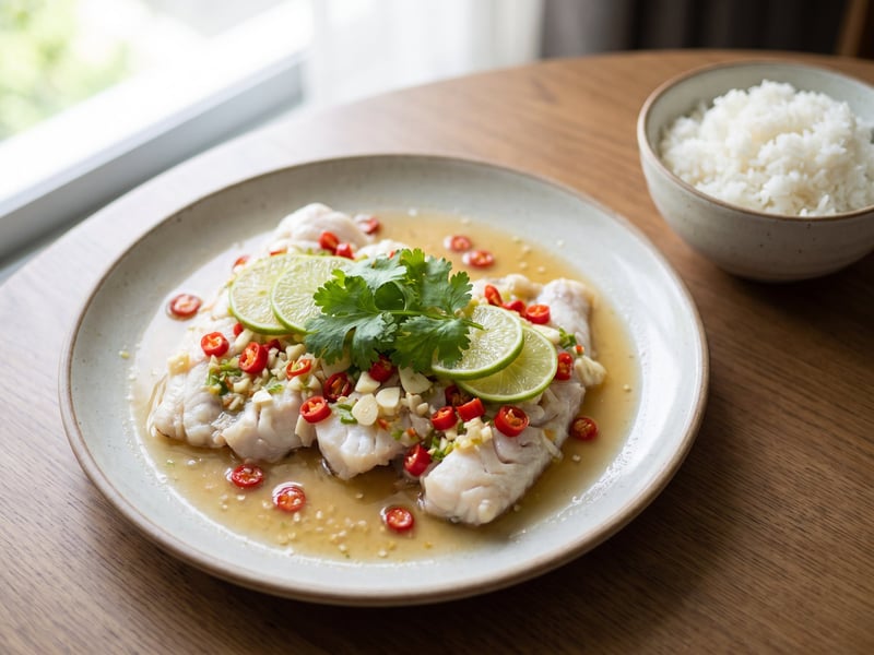 Pla Nueng Manao | Gedämpfter Thai-Fisch mit Limette