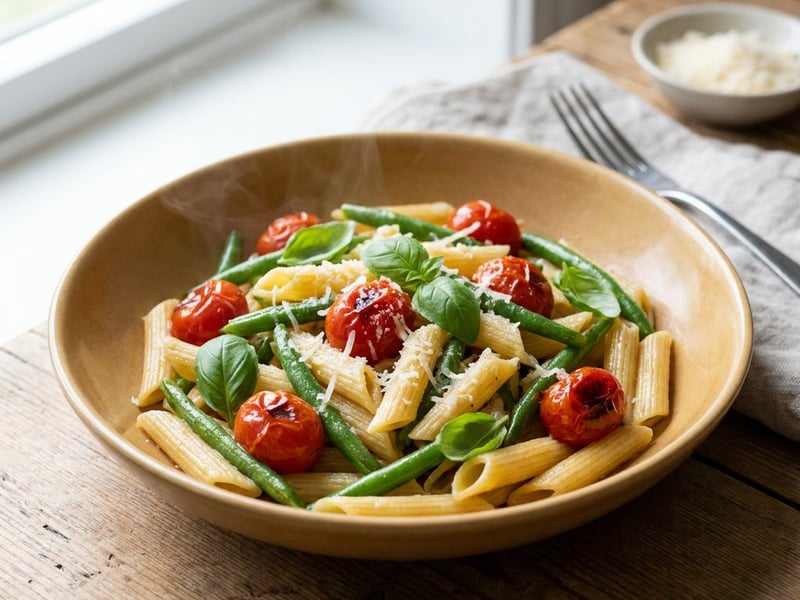 Pasta mit grünen Bohnen & Tomaten | Italienischer Genuss
