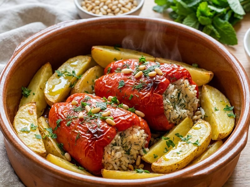 Griechische Gemista | Gefüllte Paprika mit Kräuterreis