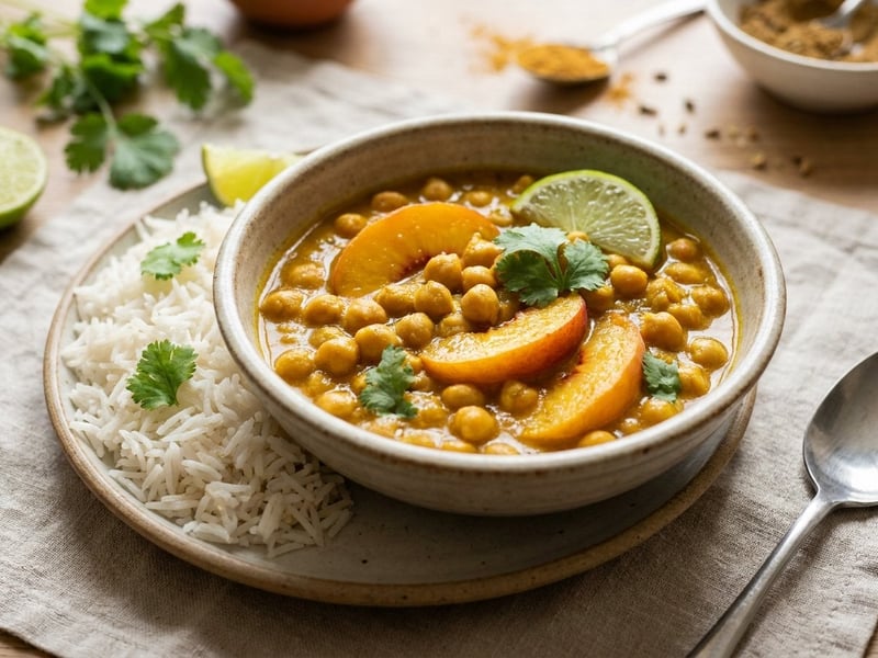 Indian Chickpea Peach Curry | Fruity & Spicy